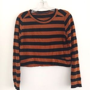Zara Striped Long Sleeve Cropped Top